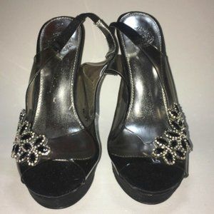 Like New Clear High Heels with Rhinestone Design